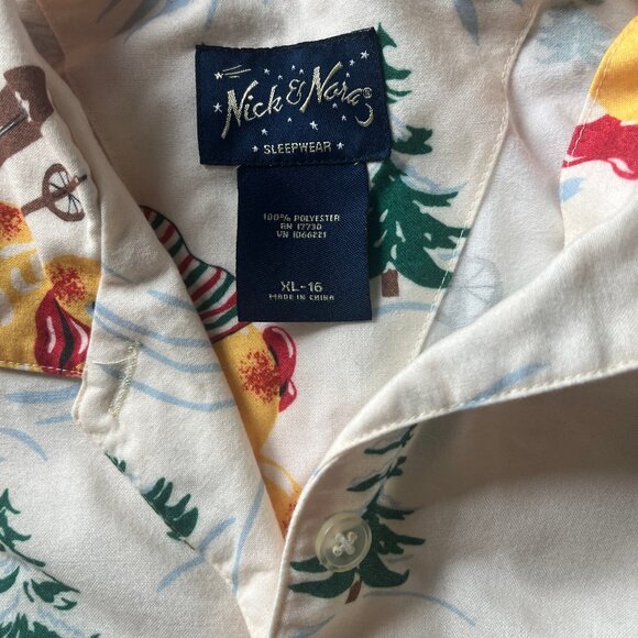Soft Vintage Nick & Nora Youth XL Pajama Set Y2K Skiing Ducks - Picture 3 of 5